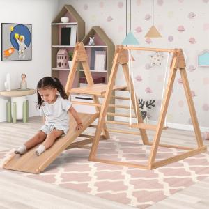 Parco giochi per bambini 3-in-1 in legno, scivolo, altalena…