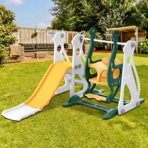 Scivolo per bambini 4-in-1 con altalena, scala e canestro d…