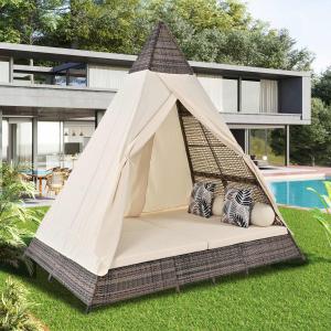 Set Salotto da Giardino in Rattan con Tenda, Adatto per 2-4…