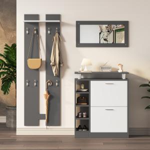 Set appendiabiti da parete con specchio, 2 pannelli a muro,…