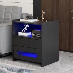 Comodino Moderno con LED Integrati e 2 Cassetti, Tavolino d…