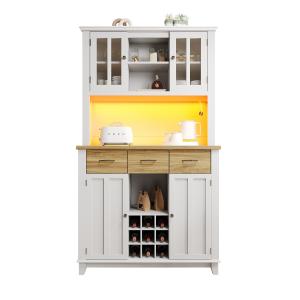 Mobile Dispensa per Cucina con Led e Ripiani Regolabili, Cr…