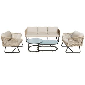 Set da giardino lounge a 5 pezzi con corda, piedi regolabil…