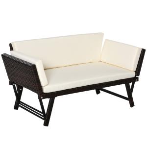 Outsunny Divano 2 Posti da Giardino in Rattan Bianco e Marr…