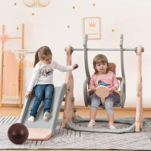 Scivolo per bambini 4-in-1 con altalena, canestro da basket…