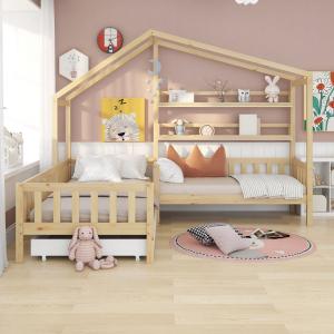 Letto per bambini a forma di casetta con cassetti e scaffal…