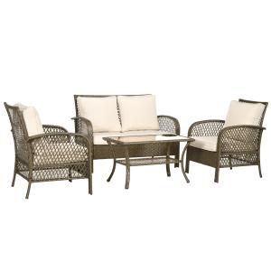 Outsunny Salotto da giardino 4 posti 4 pezzi stile colonial…