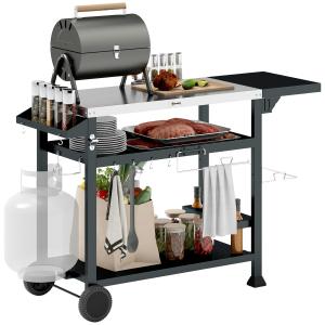 Outsunny Carrello Barbecue con Tavolino Pieghevole in Accia…