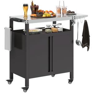Outsunny Carrello per Barbecue con Armadietto, Ripiano Aper…