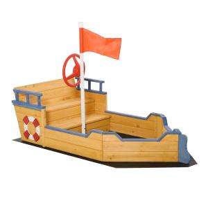 Outsunny Sabbiera per Bambini in Legno a Forma di Nave dei…