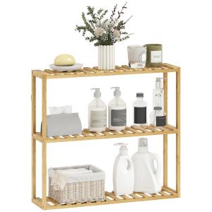 HOMCOM Scaffale da bagno in bambù regolabile, scaffale da b…