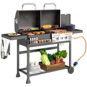 Outsunny Barbecue a Carbone e Gas con 3 Bruciatori e Coperc…