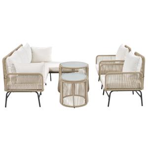 Set da giardino a 6 pezzi, corda intrecciata a mano con tel…