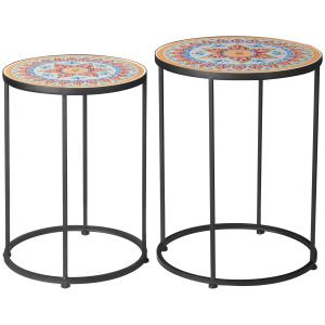 Outsunny Set 2 Tavoli da Giardino, Design con Mosaico, in M…