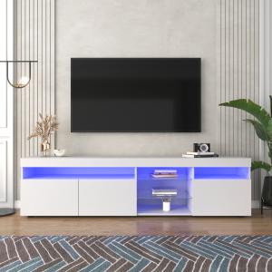 Mobile TV Moderno Bianco, Pannello Luminoso, Illuminazione…