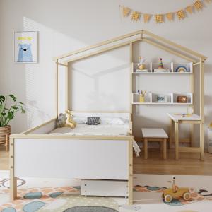 Letto per bambini a forma di casetta con cassetti e scaffal…