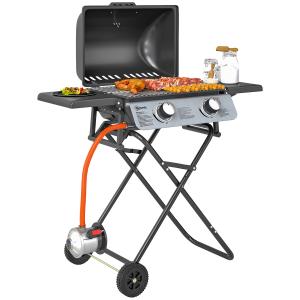 Outsunny Barbecue a Gas Portatile con 2 Bruciatori e 2 Tavo…