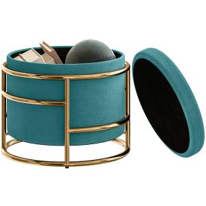 HOMCOM Pouf Contenitore Rotondo in Velluto con Vano da 24L…