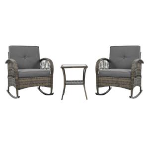 Set da balcone in rattan a 3 pezzi con 2 sedie a dondolo, t…