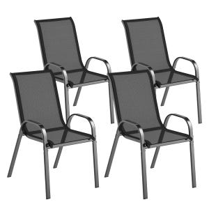 Outsunny Set 4 Sedie da Giardino Impilabili in Acciaio e Te…