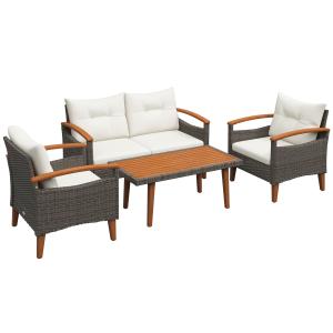 Outsunny Set da giardino 4 pezzi in rattan PE divano 2 post…