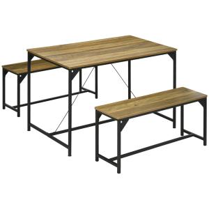HOMCOM Set tavolo da pranzo e 2 panche struttura in acciaio…