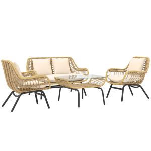 Outsunny Set da Giardino 4 Pezzi in Rattan PE e Metallo con…