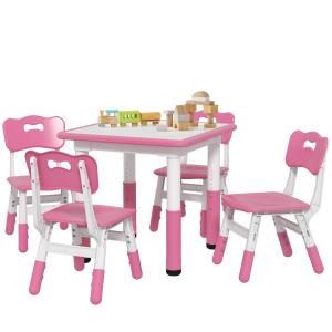 AIYAPLAY Set Tavolo e Sedie per Bambini 5pz con 4 Sedie Reg…