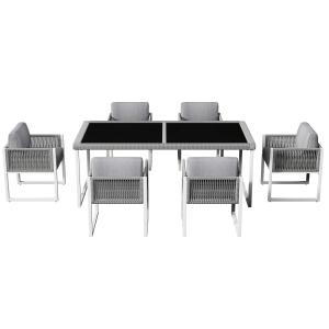 Set tavolo e sedie in rattan, con 1 tavolo e 6 sedie, piano…