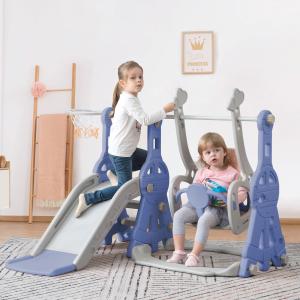 Scivolo per bambini 4-in-1 con altalena, canestro da basket…