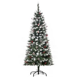 HOMCOM Albero di Natale Innevato Artificiale con Bacche Ros…