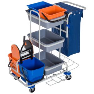 HOMCOM Carrello Pulizie Professionale con 4 Secchi 18l/6l,…