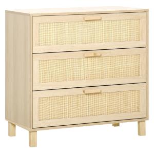 HOMCOM Cassettiera a 3 Cassetti in Legno e Rattan per Camer…