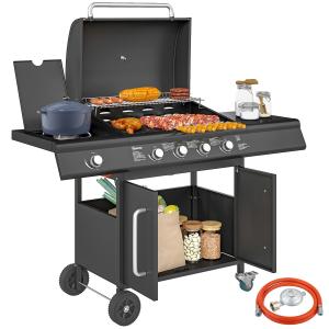 Outsunny Barbecue a Gas con Fornello Laterale, Tavolino e A…