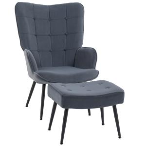 HOMCOM Poltrona con Pouf, Poltrona Relax con Pulsante, Grig…