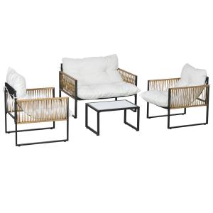 Outsunny Set da Giardino 4 Pezzi in Rattan con Divanetto, 2…