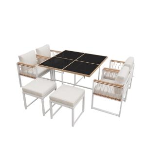 Set da pranzo da esterno a 7 pezzi con tavolo in vetro temp…