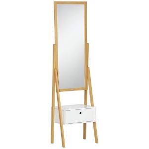 HOMCOM Specchio da Terra con Cassetto, in MDF e Bambù, 45x3…