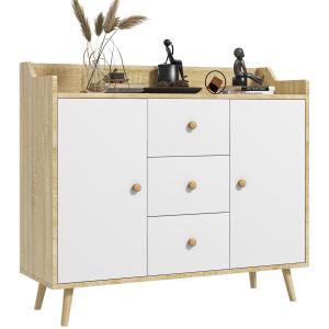 HOMCOM Credenza Moderna in Truciolato e Legno di Pino con 3…