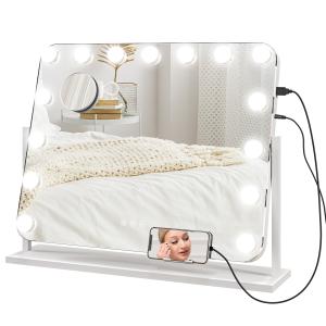 HOMCOM Specchio da Trucco con 14 Luci LED Regolabili e Rica…