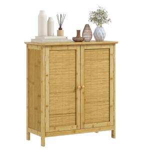 HOMCOM Credenza Stile Boho in Rattan e Bambù con 2 Ante e M…