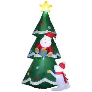 Outsunny Albero di Natale Gonfiabile con Babbo Natale e Cag…