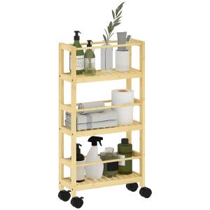 HOMCOM Scaffale Bagno a 3 Livelli con Ruote, Carrellino in…