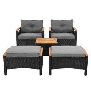 Set da balcone in rattan da esterno a 5 pezzi con 2 sedie,…