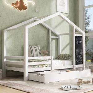 Letto Casa per Bambini 90x200 cm in Legno Massiccio con Lav…