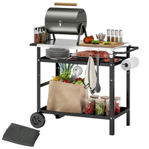 Outsunny Carrello per Barbecue con Piano in Acciaio e Ripia…