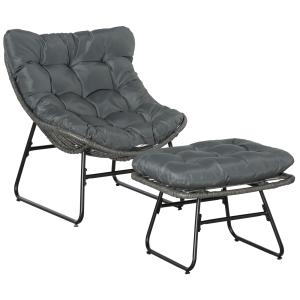 Outsunny Poltrona da Relax in Rattan con Sgabello per Giard…