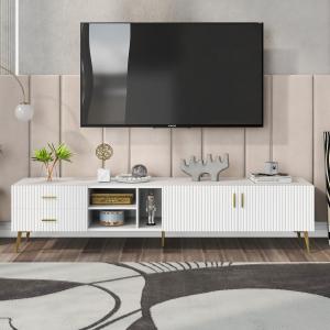 Mobile TV Moderno Bianco con Strisce Decorative, Gambe in M…