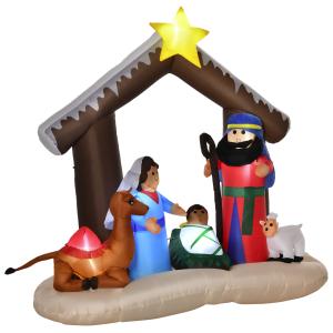 HOMCOM Presepe di Natale Gonfiabile 183cm con 5 Luci LED e…