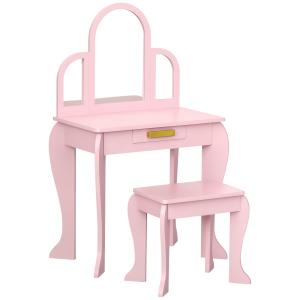 HOMCOM Tavolo per Trucco per Bambine 3-6 Anni con Sgabello,…